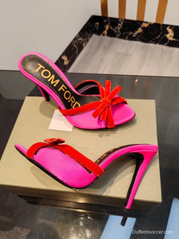 2025 Women TOM FORD Pink Red Silk Velvet High Heel Mules KFY00290