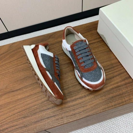 2025 Unisex Brunello Cucinelli Grey Brown White Suede Fabric Sneakers LY