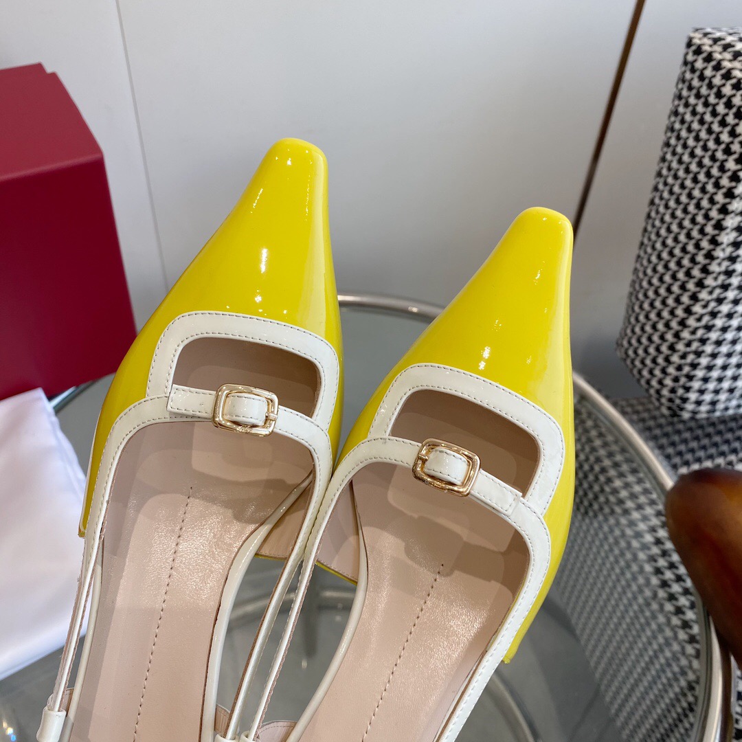 2025 Women Roger Vivier Yellow White Patent Leather Slingback Heels