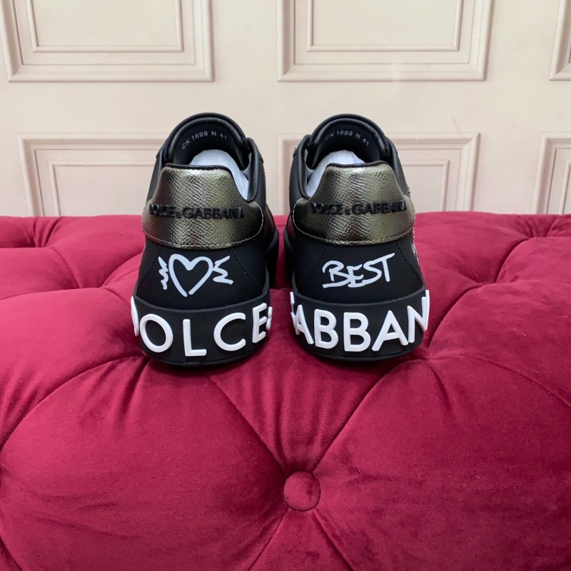 2025 Men Dolce & Gabbana Black Silk Leather Sneakers Crown Embellishment LY00360