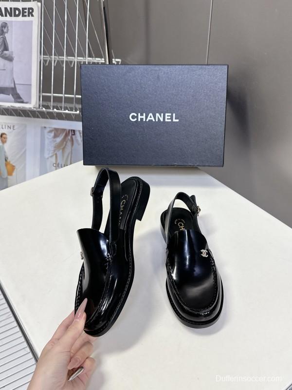 2025 Women Chanel Black Leather Loafers CC Logo KFY00300