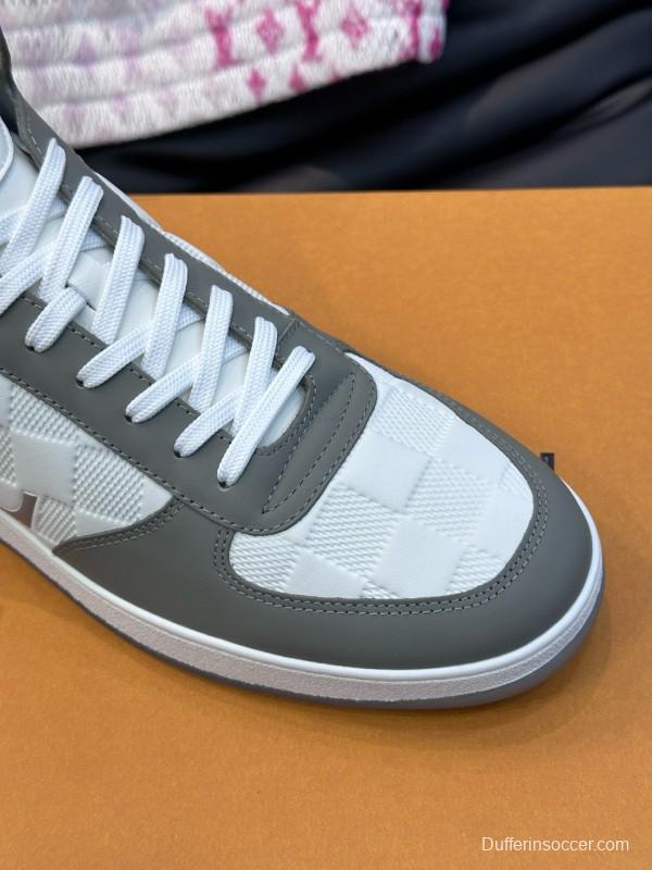2024 Men Louis Vuitton White Grey Leather Canvas High Top Classic Sneakers MJ00420