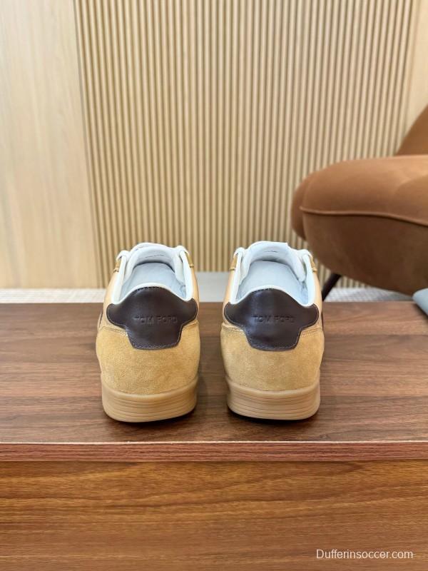 2025 Men TOM FORD Beige Brown Suede Leather Sneakers LY00360