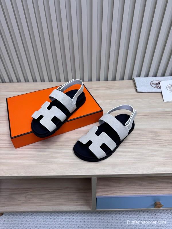 2025 Women Hermès White Leather Slippers