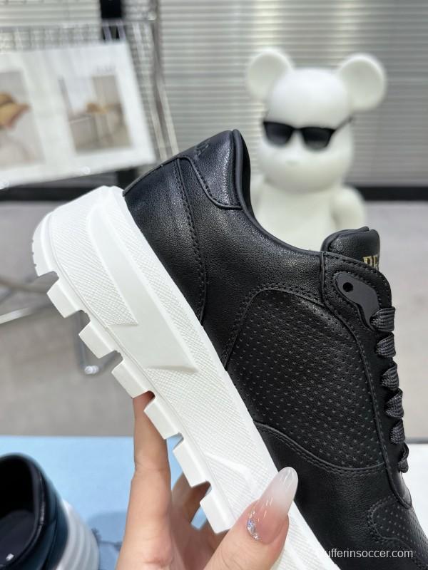 2025 Unisex Prada Black Leather Sneakers KFY00310