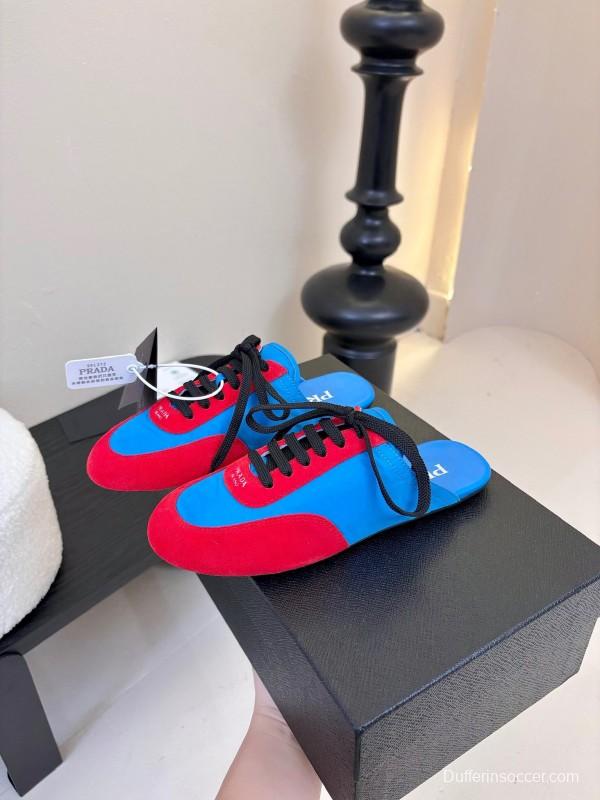 2025 Women Prada Blue Red Suede Leather Sneakers