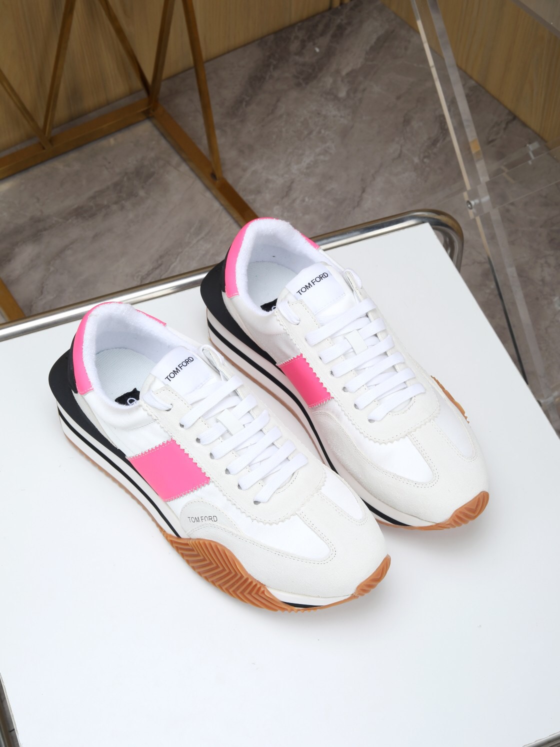2025 Unisex TOM FORD White Pink Black Leather Suede Sneakers LY00360(F)/LY00370(M)
