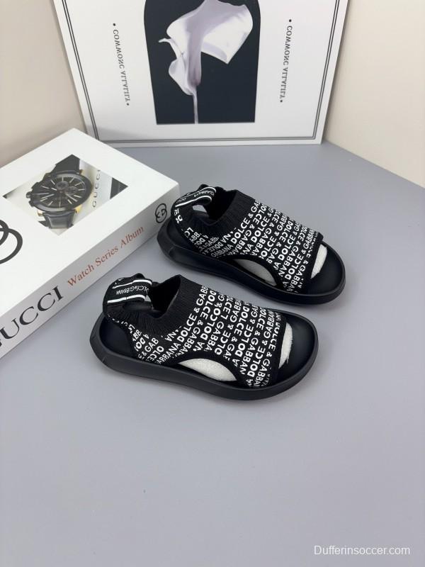 2025 Kids Dolce & Gabbana Black White Fabric Sandals