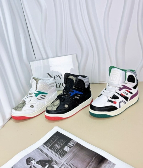 2024 Kids Gucci White Black Purple Green Leather Sneaker