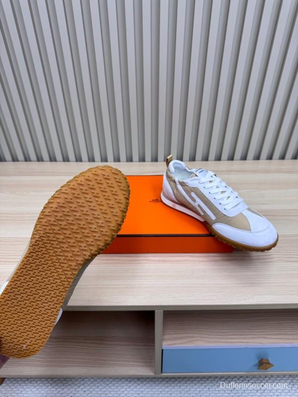 2025 Unisex Hermès White Beige Suede Goat Leather Sneakers Top Version LY00310