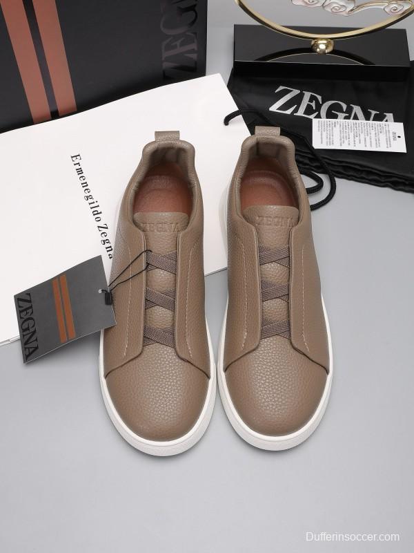 2024 Men Ermenegildo Zegna Taupe Leather Sneakers MJ00240