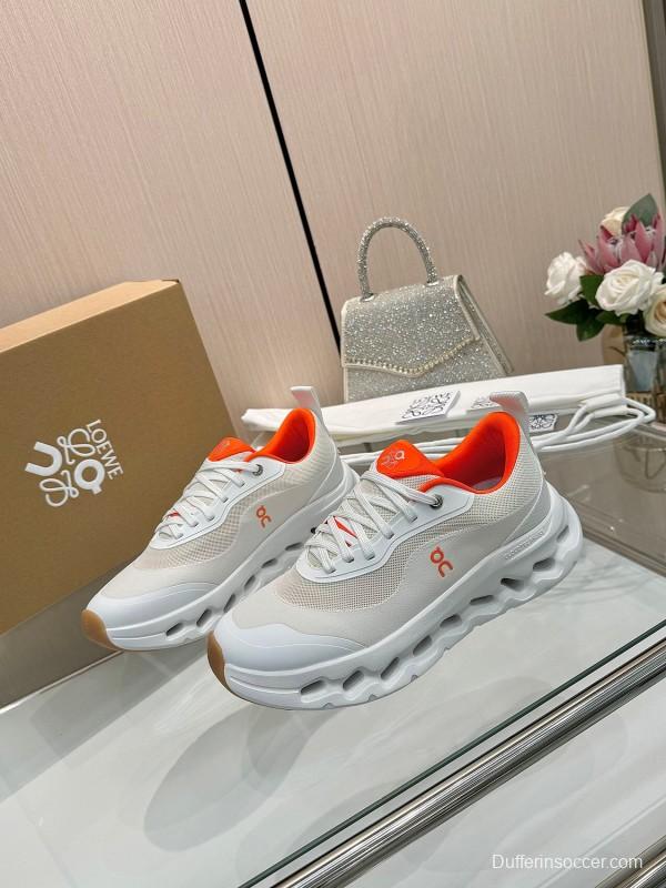 2025 Women Loewe White Orange Mesh Leather Sneakers