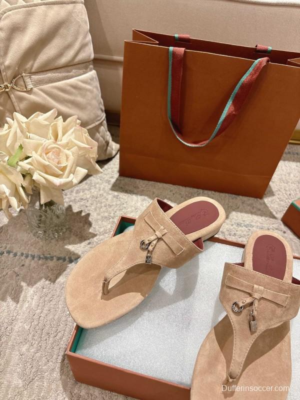 2025 Slippers LP Beige Suede Thong Sandal LY00250
