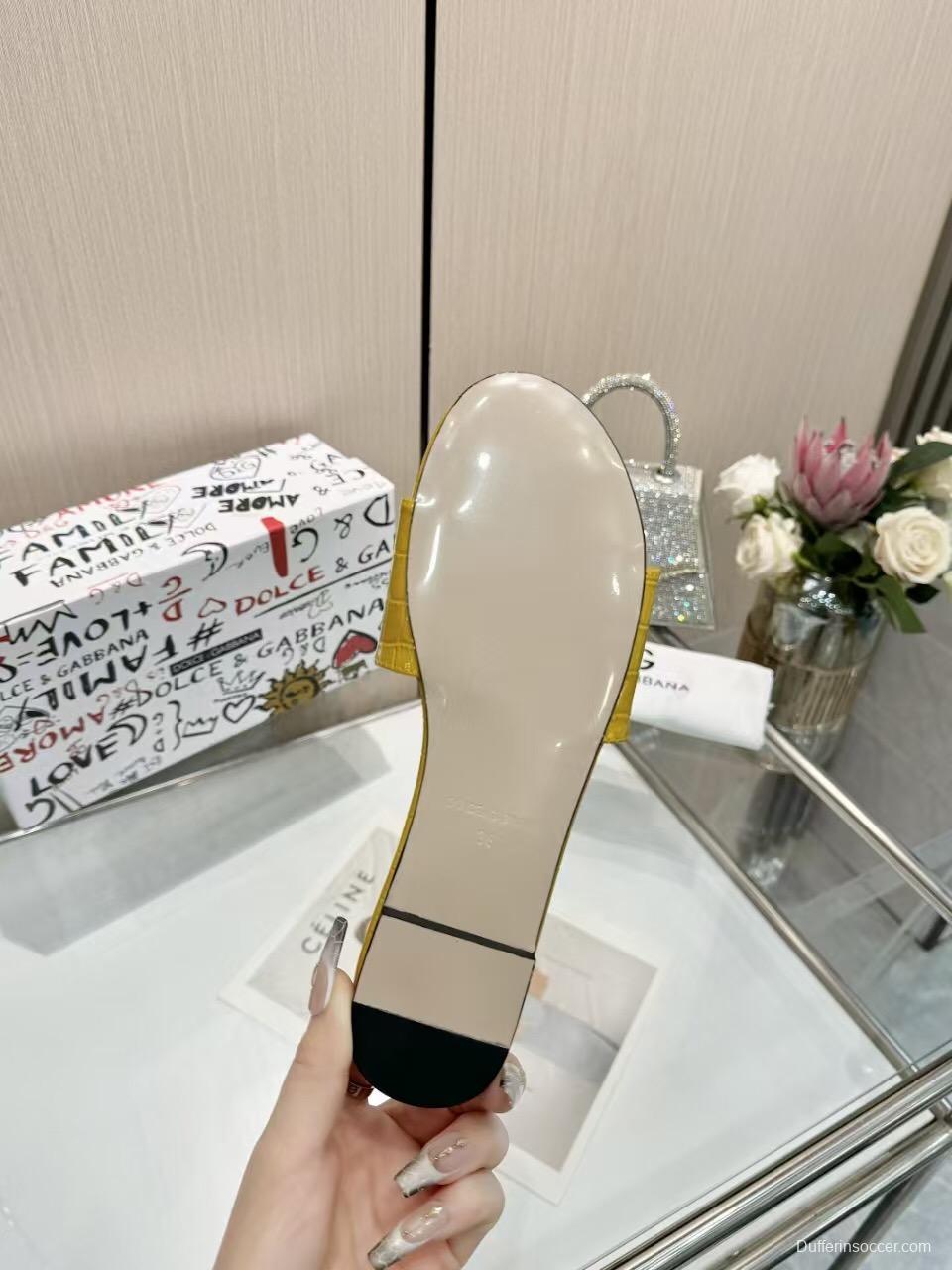 2025 Women Dolce & Gabbana Yellow Leather Slippers LY00190