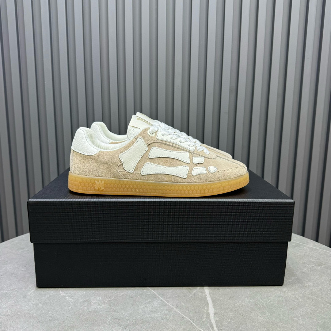 2024 Unisex Amiri Beige White Suede Leather Sneakers MJ00300