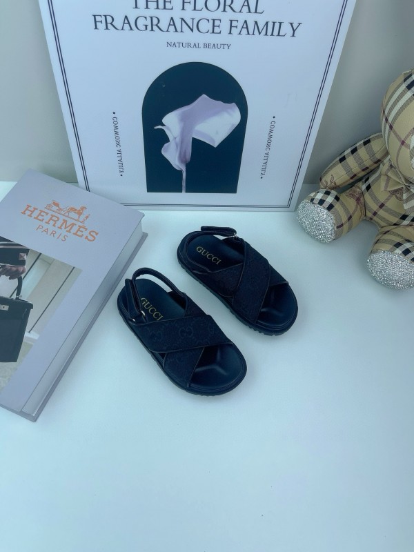 2025 Kids Gucci Black Leather Sandals