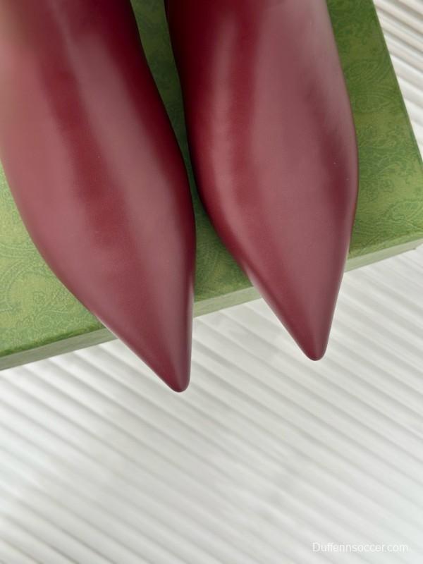 2024 Women Gucci Burgundy Leather Ankle Boots Chain MJ00410