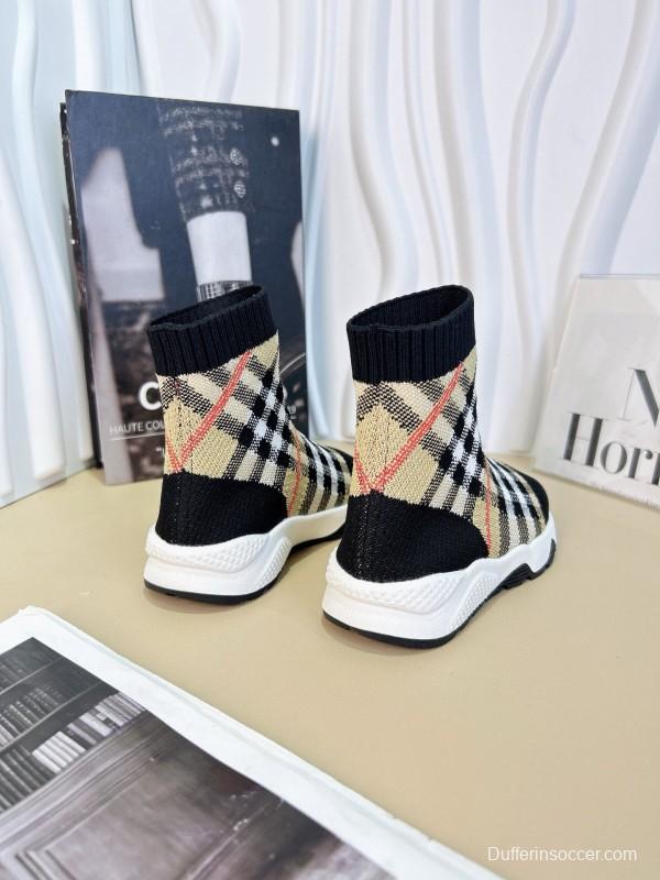 2024 Kids CHANEL Black Beige Knit Sneakers