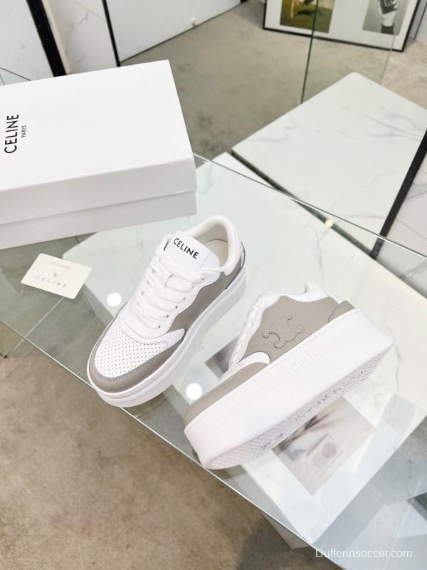 2025 Women CELINE White Grey Leather Sneakers