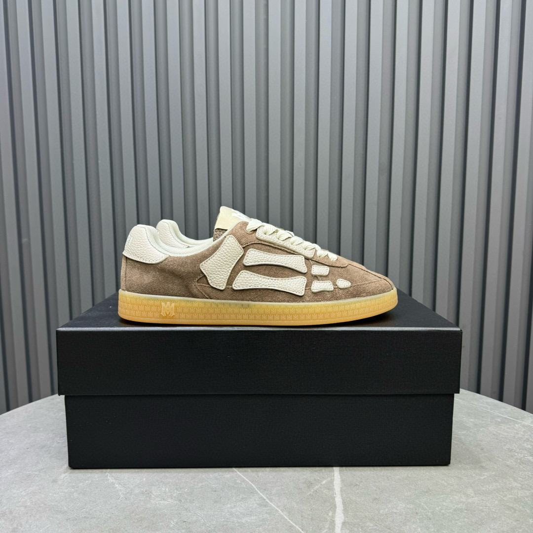 2024 Unisex Amiri Beige White Suede Leather Sneakers MJ00300