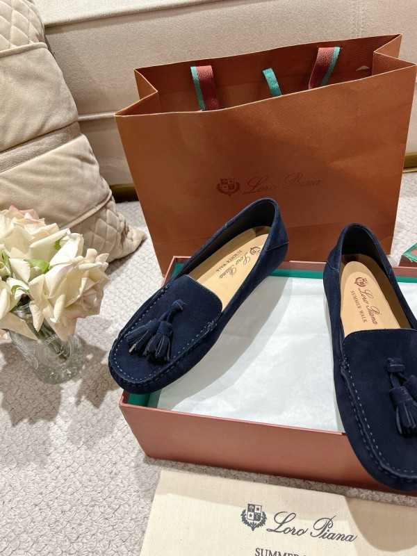 2025 Women Le Parmentier Navy Suede Loafers Tassel LY00391