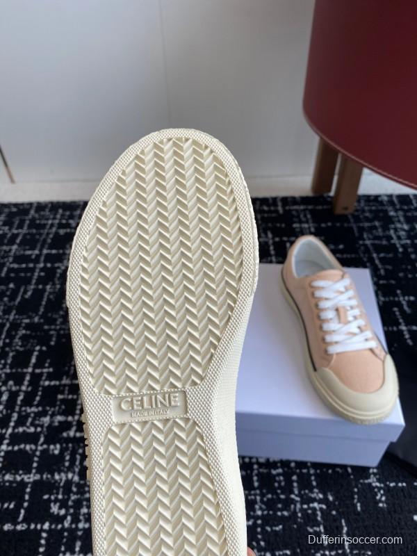 2025 Women Celine Pink Canvas Leather Sneakers
