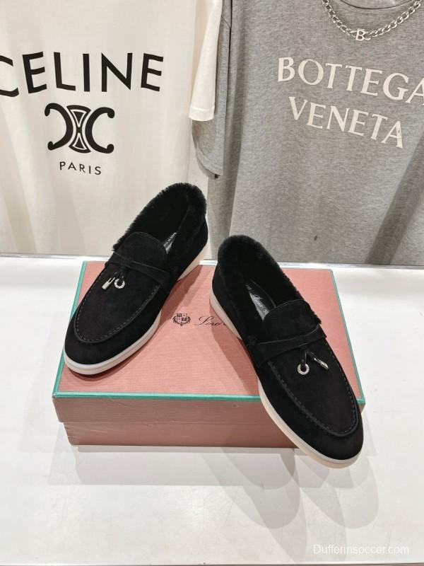 2024 Women LP Black Suede Fur Loafers