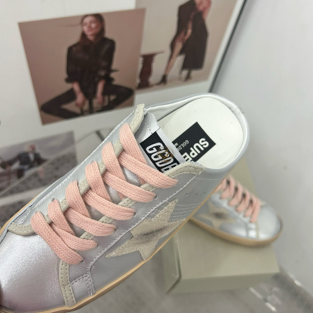 2025 GGDB White Silver Beige Leather Suede Star Sneakers Mule