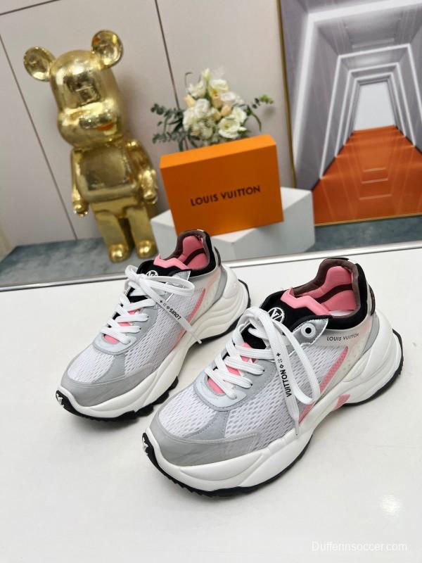 2025 Unisex Louis Vuitton White Pink Mesh Leather Sneakers Monogram LY00340