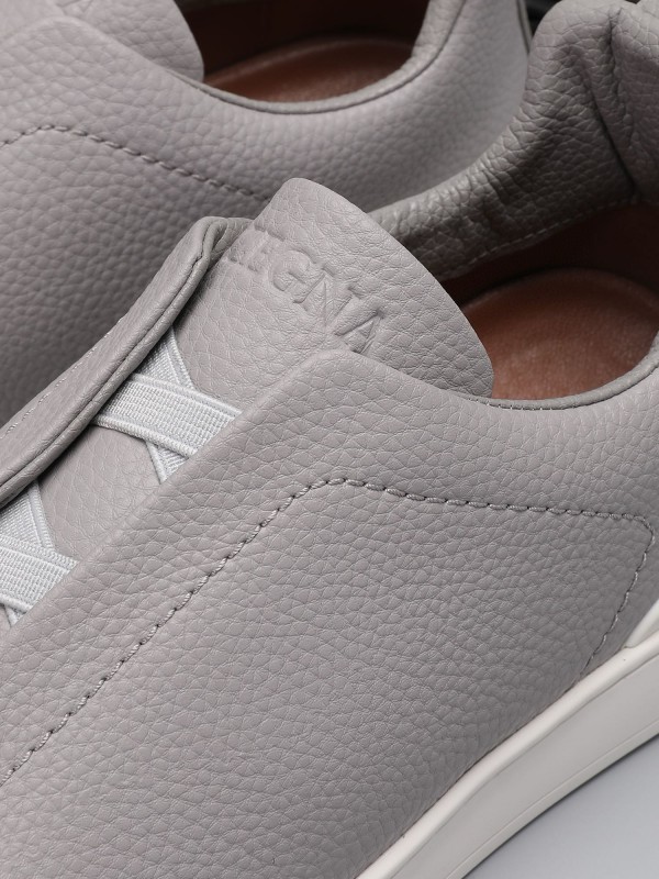 2024 Men Ermenegildo Zegna Grey Leather Low Top Sneakers MJ00240