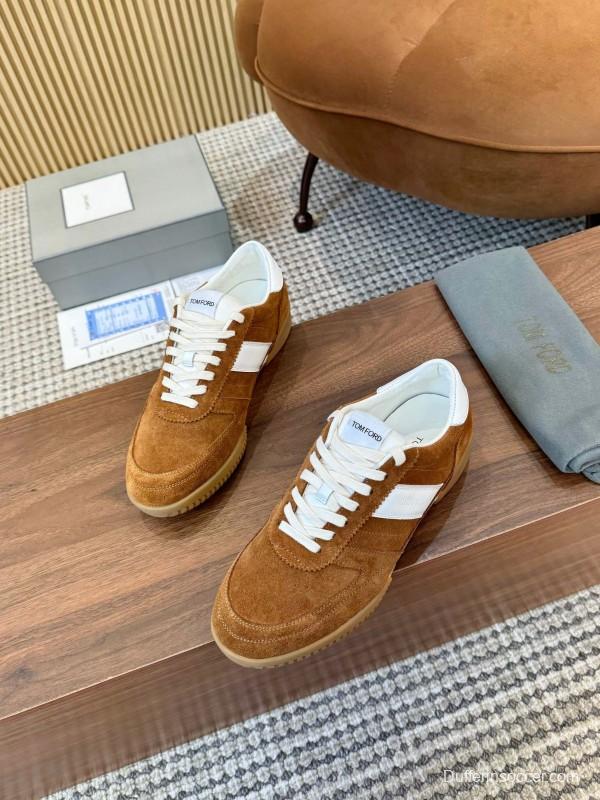 2025 Men TOM FORD Brown White Suede Leather Casual Shoes LY00360
