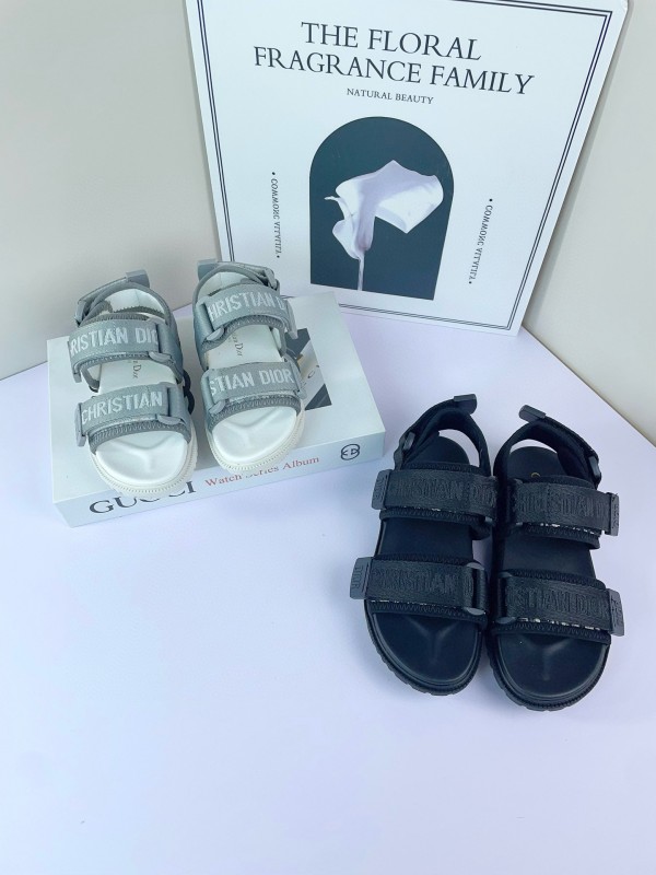 2025 Kids Dior Grey Black Fabric Sandals