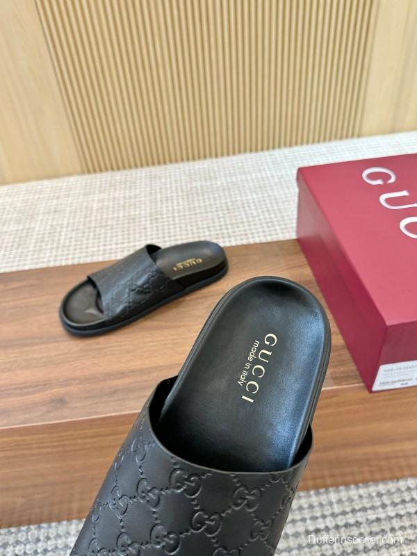 2025 Women Gucci Black Leather Slippers LY00220
