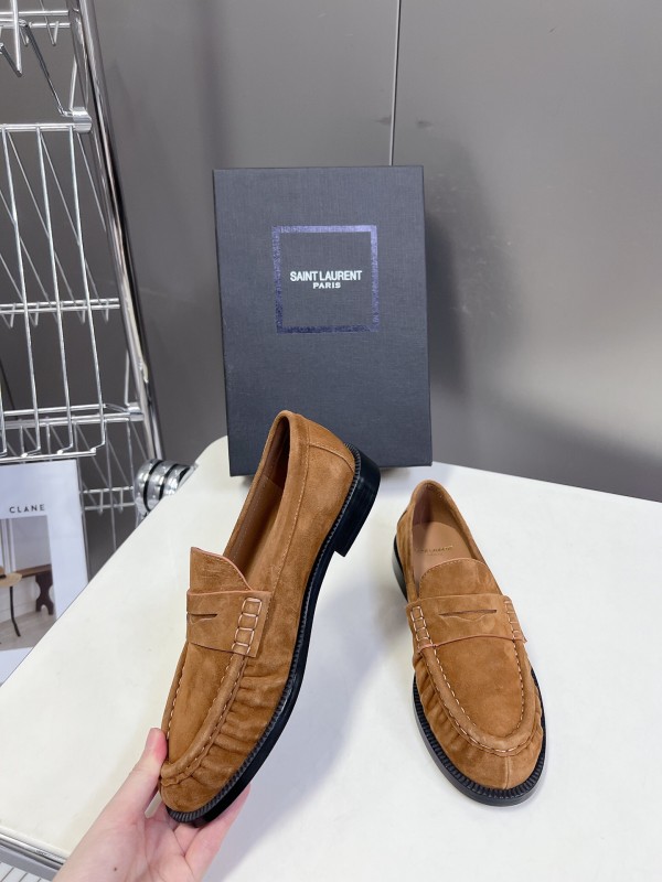 2025 Women Yves Saint Laurent Brown Suede Loafers KFY00350