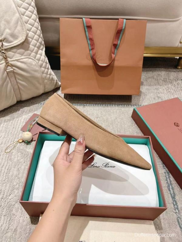 2025 Women Loro Piana Beige Suede Loafers