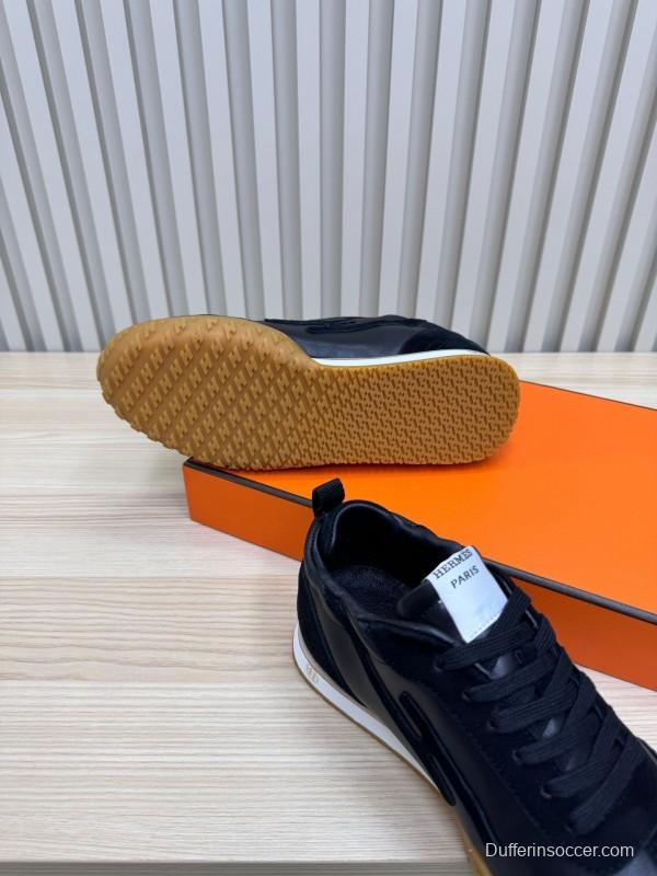 2025 Men Hermès Black Suede Leather Sneakers LY00310