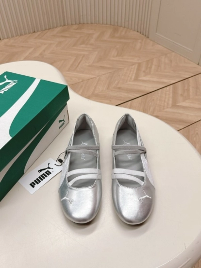 2025 Women PUMA Silver Leather Ballet Flats LY
