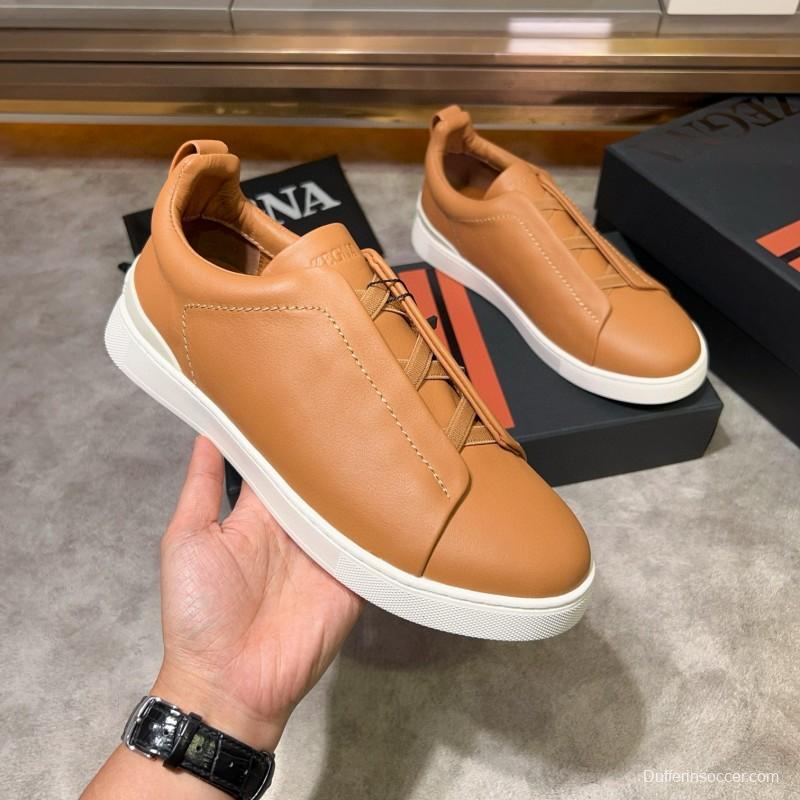 2024 Men Ermenegildo Zegna Camel Calf Leather Sneakers