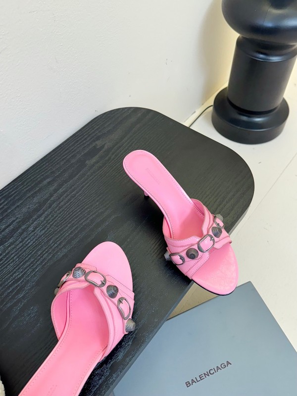2025 Women Balenciaga Pink Leather High Heel Sandals