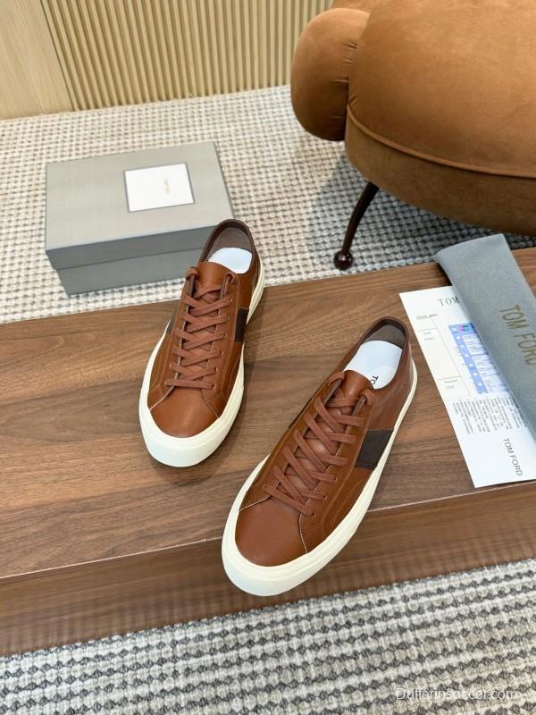 2025 Men TOM FORD Brown Black Leather Sneakers LY00360