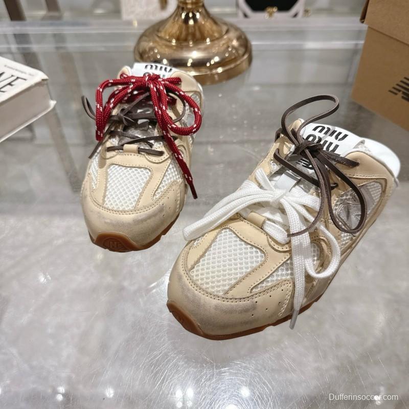 2025 Women Miu Miu Beige White Leather Sneakers