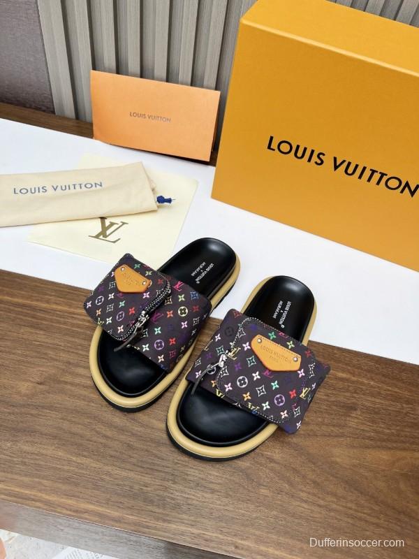 2025 Unisex Louis Vuitton Multicolor Leather Slippers KFY00230