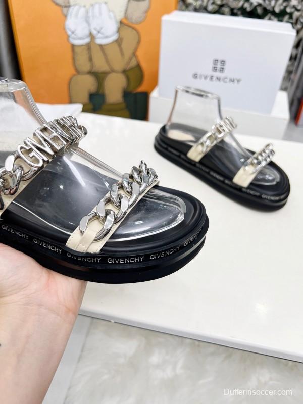 2025 Women Givenchy Black Leather Sandals Chain LY00250