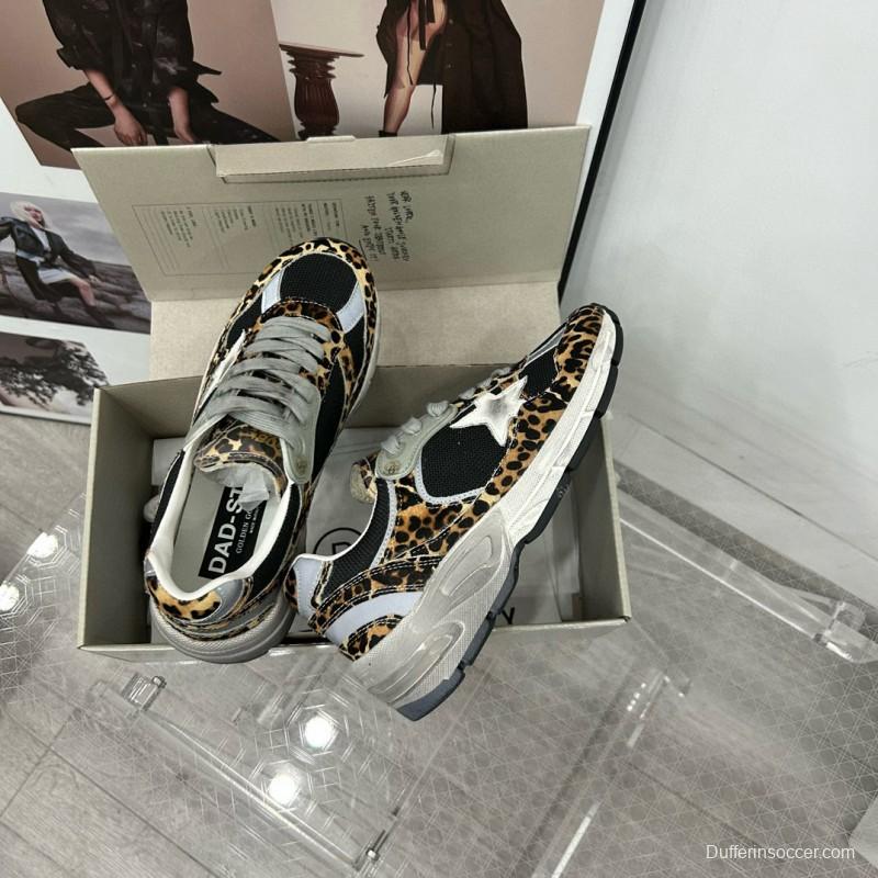 2024 Women GGDB Leopard Black Grey Mesh Leather Sneakers