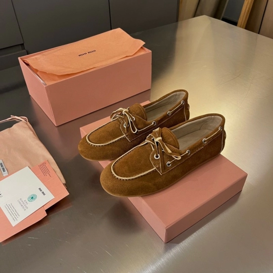 2025 Women Miu Miu Brown Suede Loafers LY00230