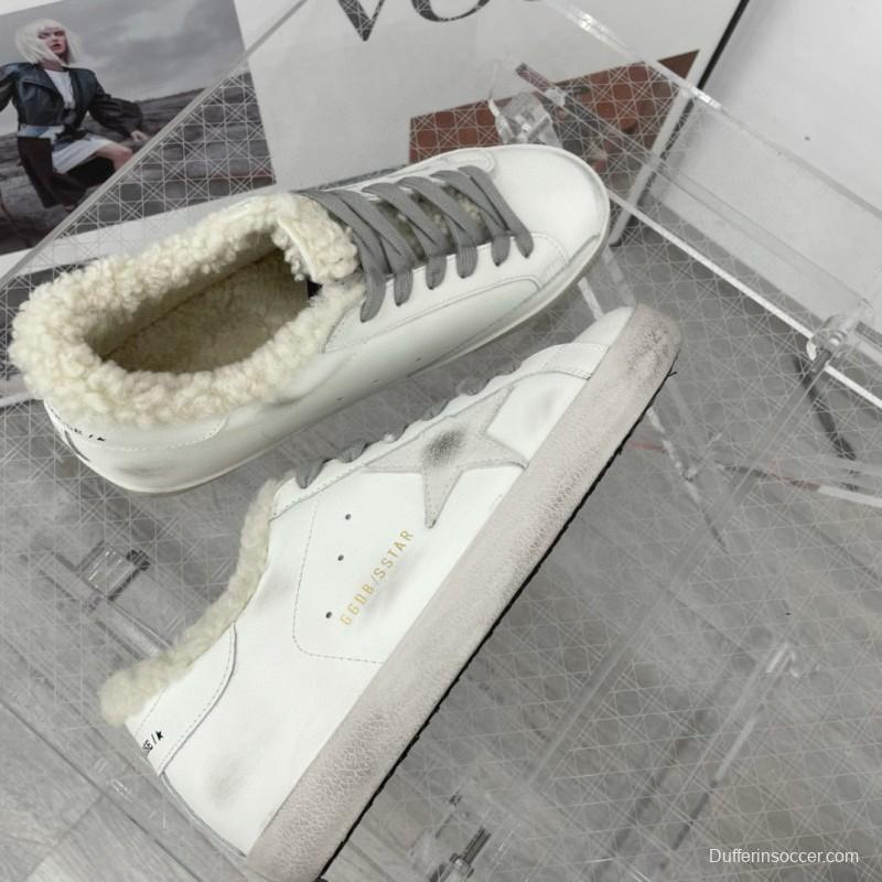 2025 Women GGDB White Grey Leather Shearling Sneakers