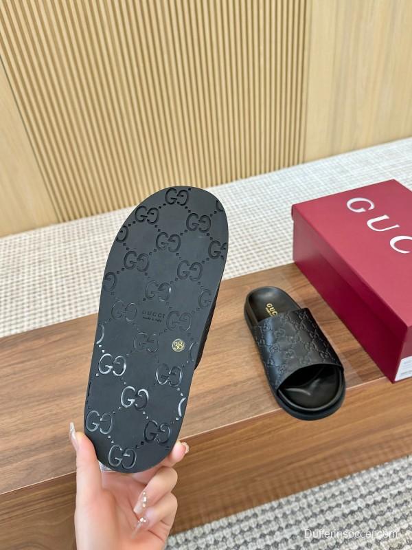 2025 Women Gucci Black Leather Slippers LY00220