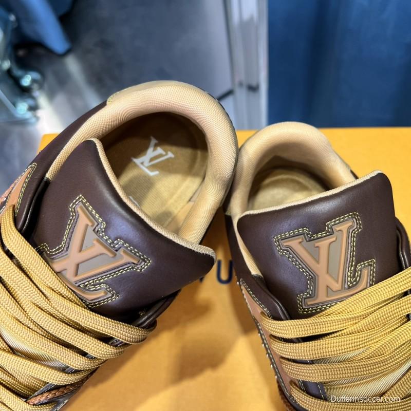 2025 Unisex Louis Vuitton Brown Beige Leather LV Trainer
