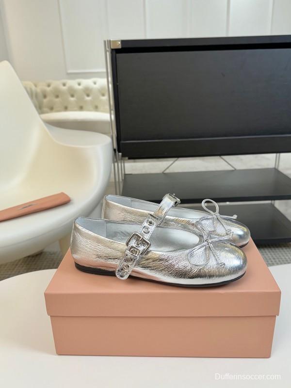 2025 Women Miu Miu Silver Leather Mary Jane Buckle KFY00300