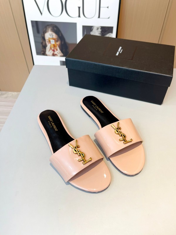 2025 Women Yves Saint Laurent Pink Leather Slippers LY00180